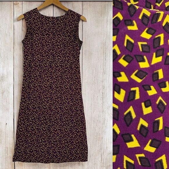 Laura Urbinati Silk Purple Yellow Diamond Geometric Dress Size 40 Small - Picture 1 of 8